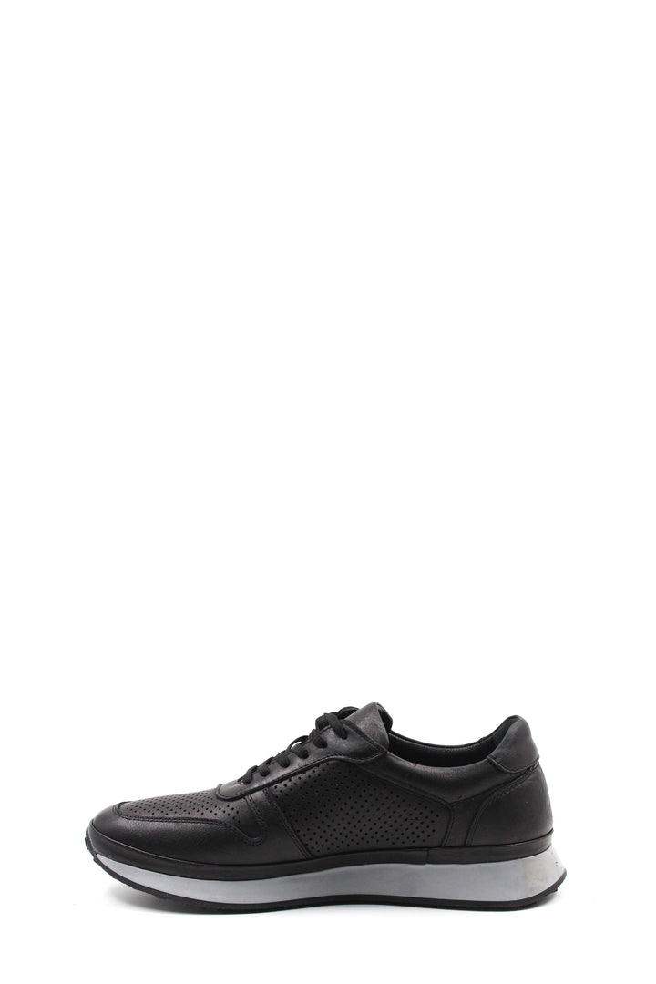 Men's Black Perforated Leather Sneakers-Wessi