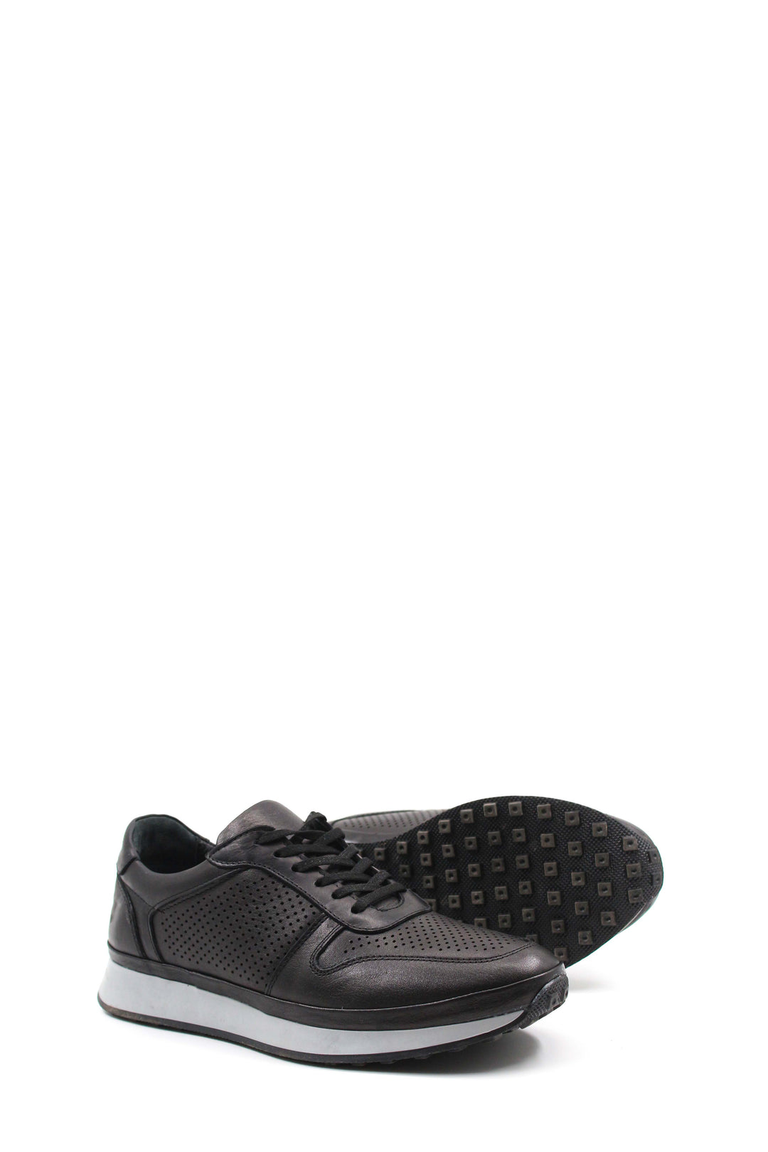 Men's Black Perforated Leather Sneakers-Wessi