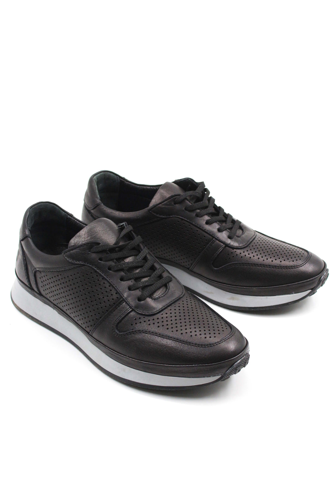 Men's Black Perforated Leather Sneakers-Wessi