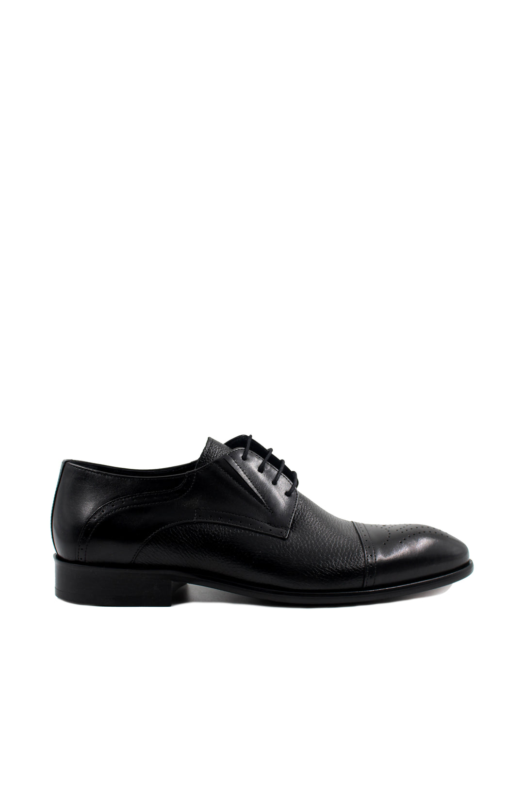 Men's Black Leather Oxford Shoes with Perforated Cap-Toe - Wessi