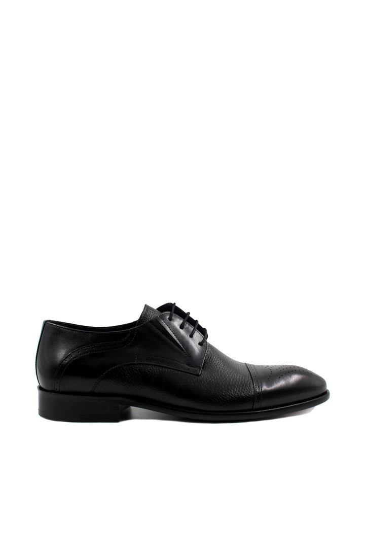 Men's Black Leather Oxford Shoes with Perforated Cap-Toe - Wessi