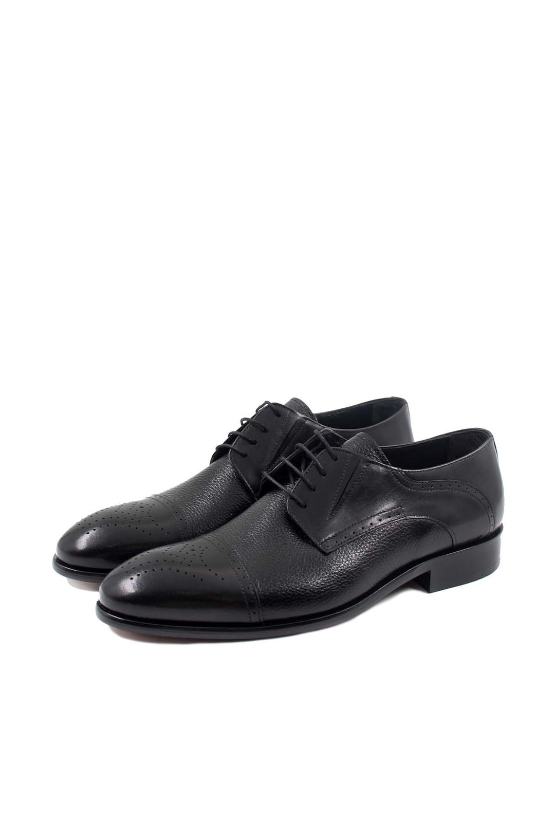 Men's Black Leather Oxford Shoes with Perforated Cap-Toe - Wessi