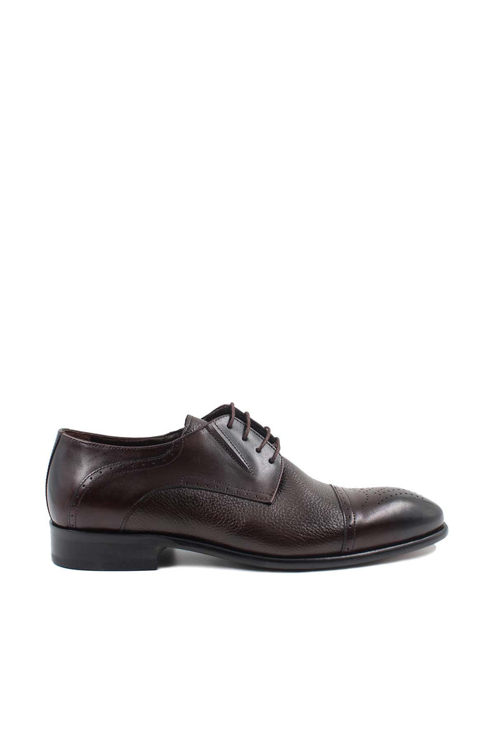 Men's Brown Leather Oxford Shoes with Textured Finish and Brogue Detailing - Wessi