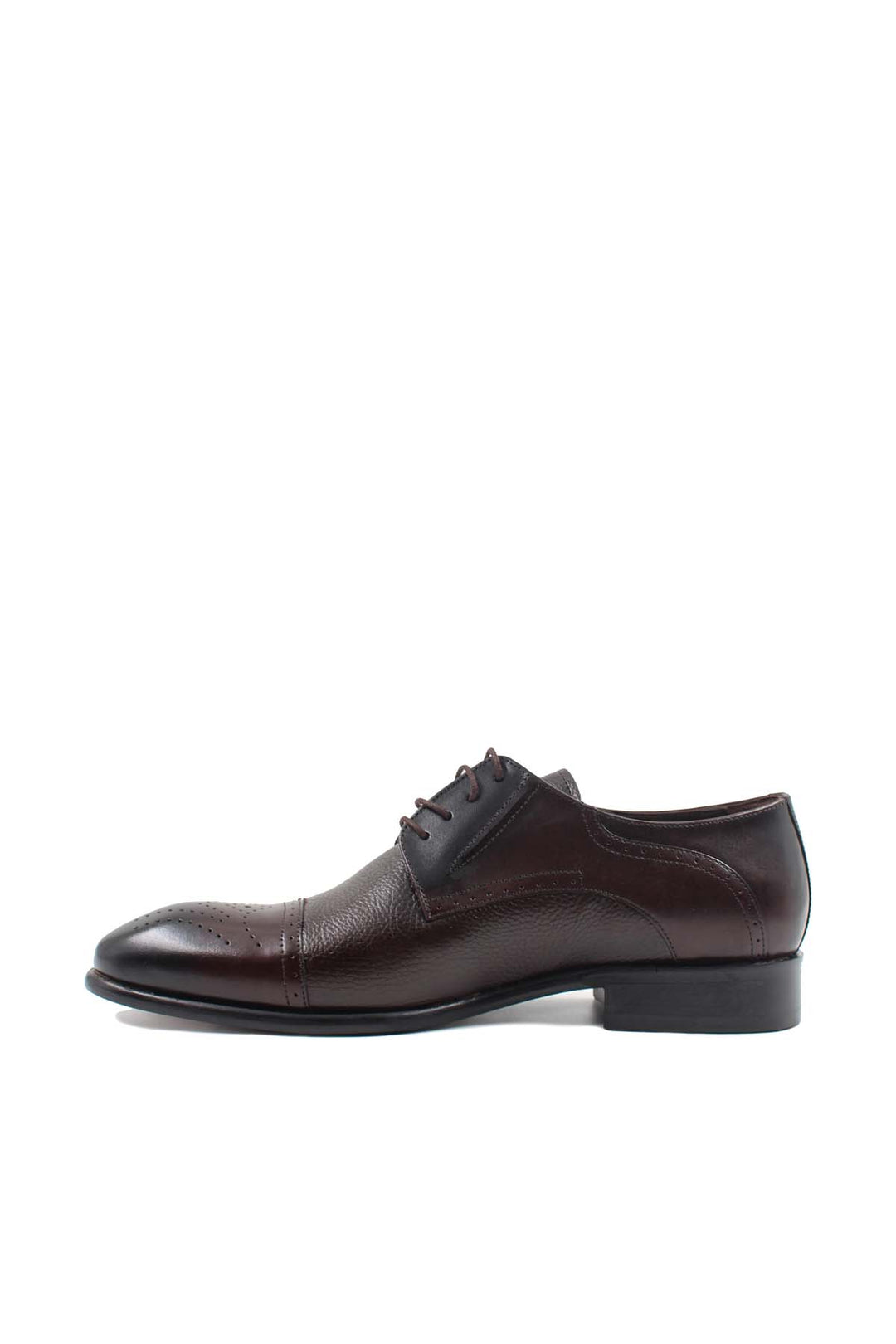 Men's Brown Leather Oxford Shoes with Textured Finish and Brogue Detailing - Wessi