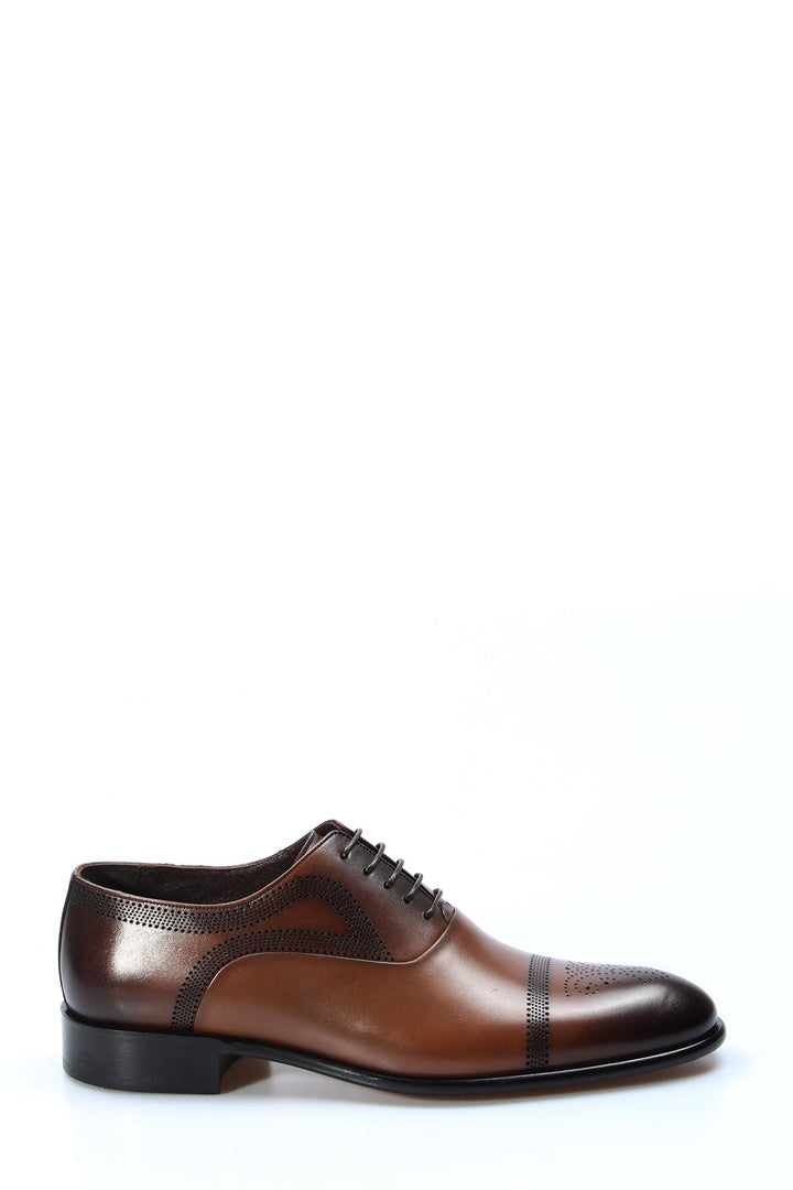 Men's Classic Brown Leather Brogue Oxford Shoes with Perforated Detailing - Wessi