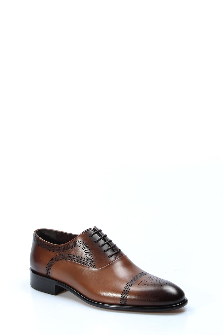 Men's Classic Brown Leather Brogue Oxford Shoes with Perforated Detailing - Wessi