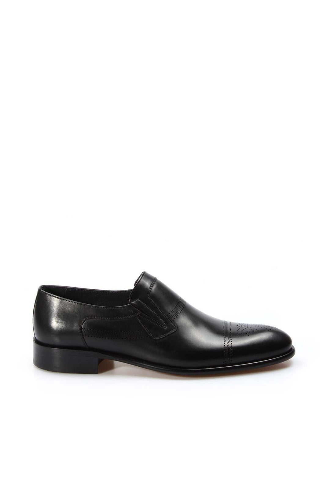 Men's Black Leather Slip-On Formal Loafers with Perforated Design - Wessi