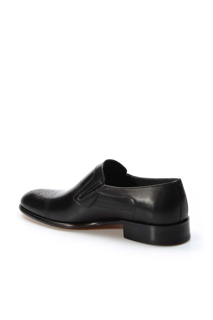 Men's Black Leather Slip-On Formal Loafers with Perforated Design - Wessi