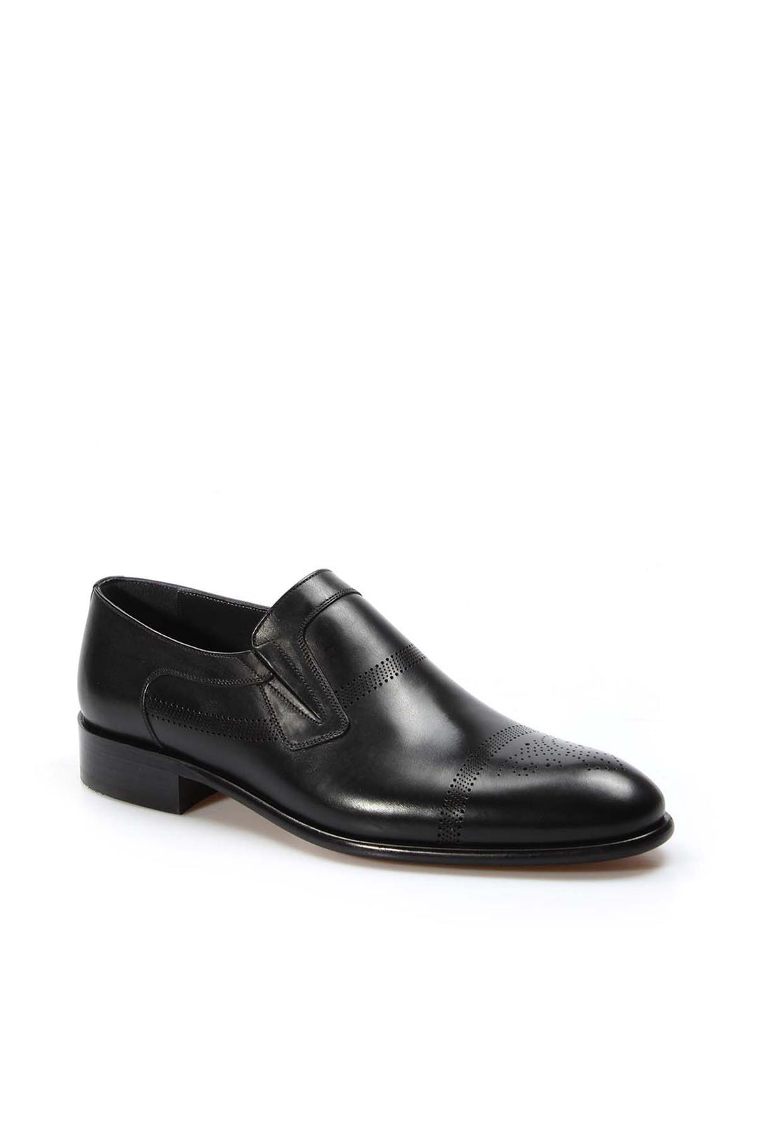 Men's Black Leather Slip-On Formal Loafers with Perforated Design - Wessi