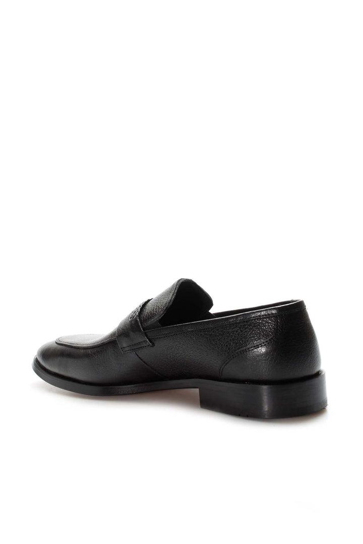 Men's Black Leather Formal Loafers-Wessi