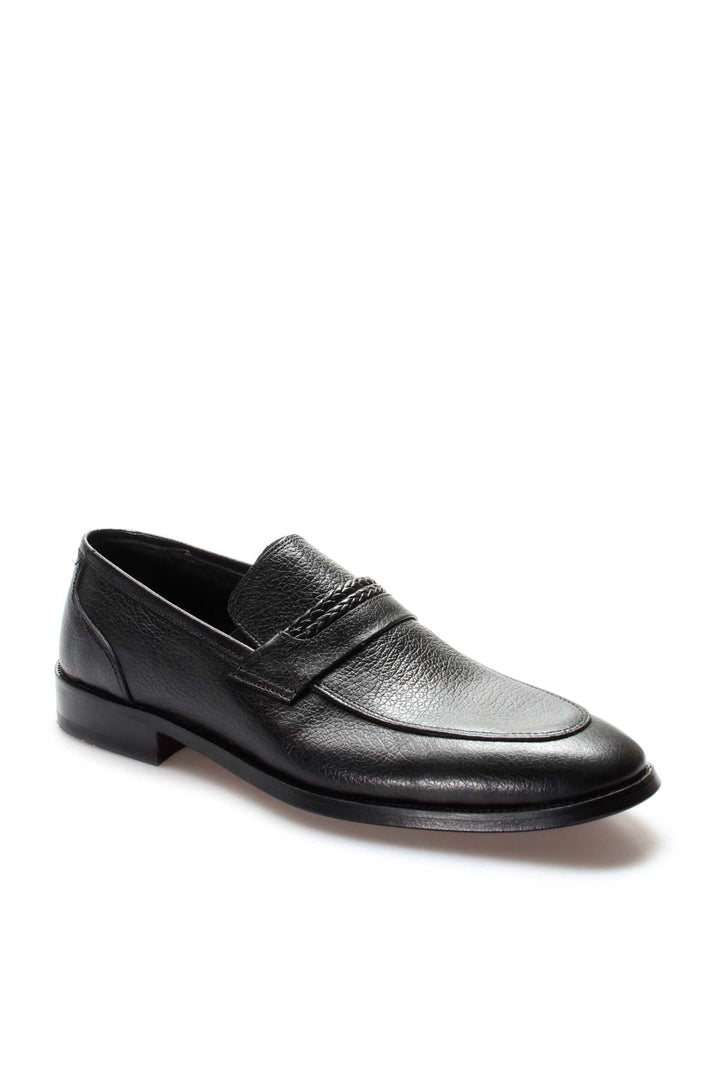 Men's Black Leather Formal Loafers-Wessi