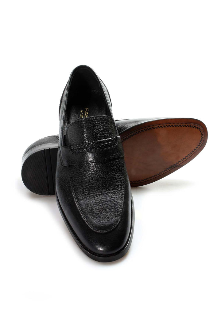 Men's Black Leather Formal Loafers-Wessi