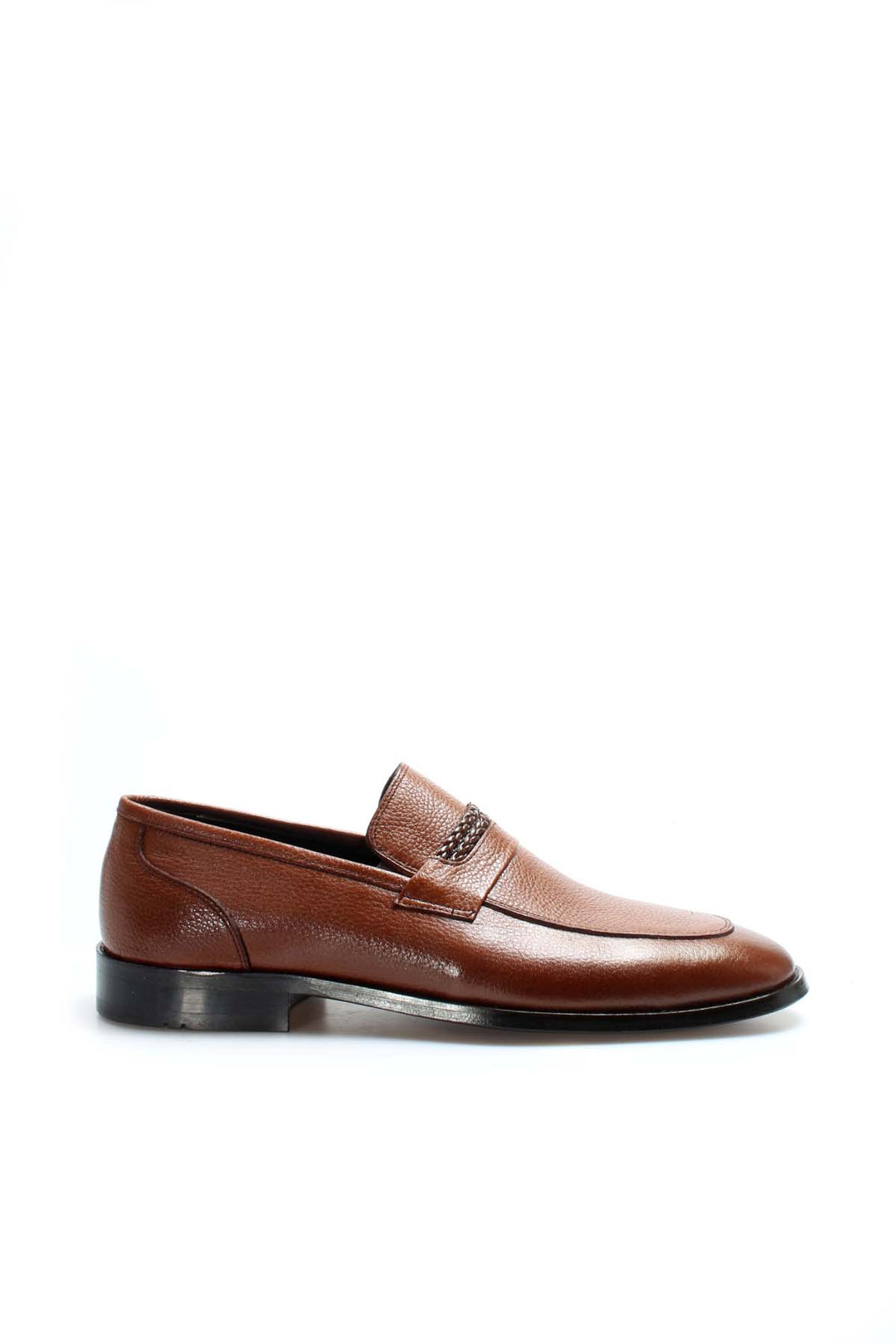 Brown Textured Leather Loafers-Wessi