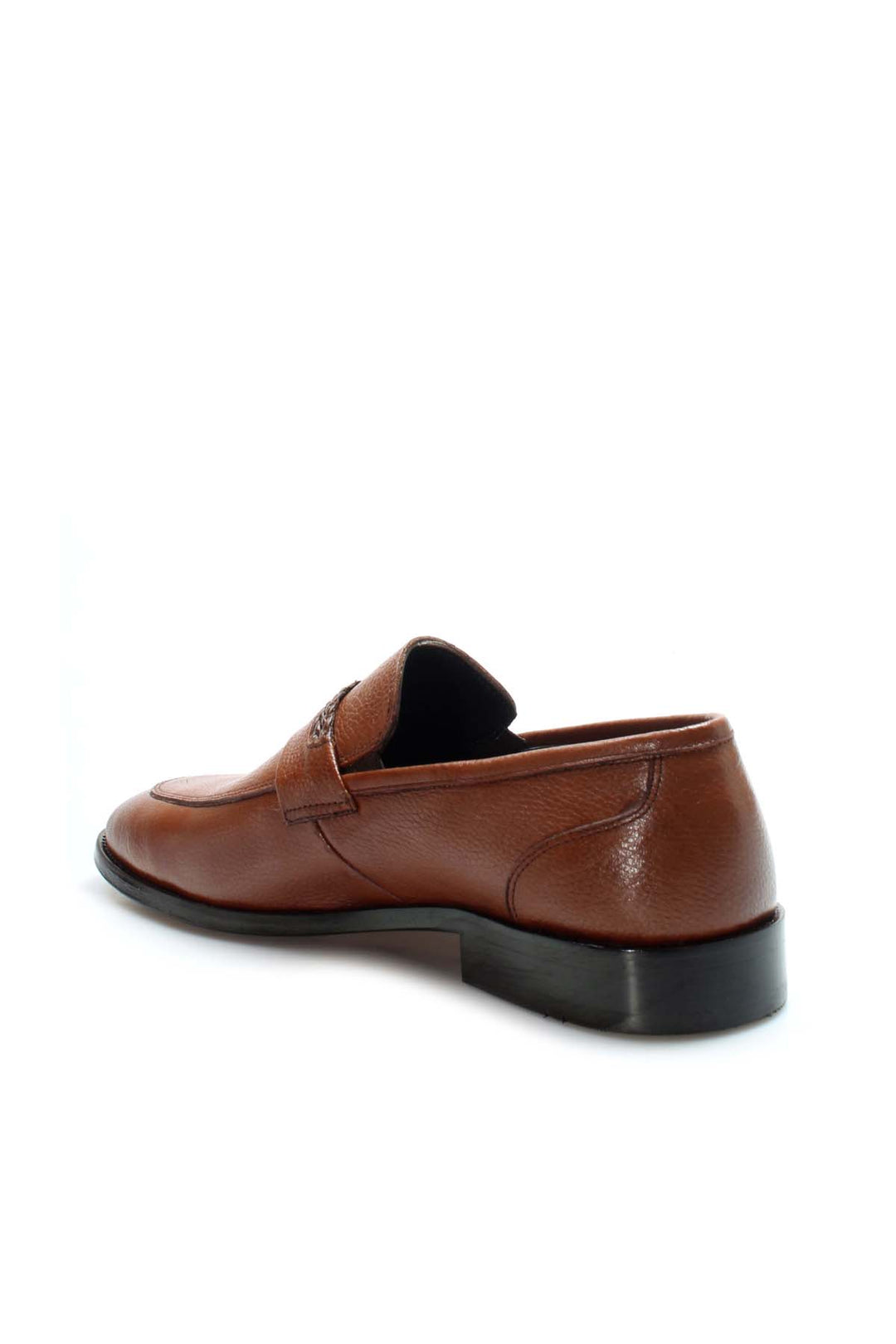 Brown Textured Leather Loafers-Wessi