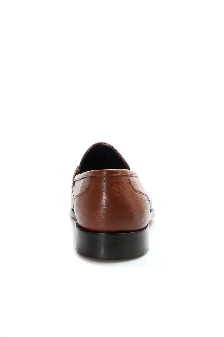 Brown Textured Leather Loafers-Wessi