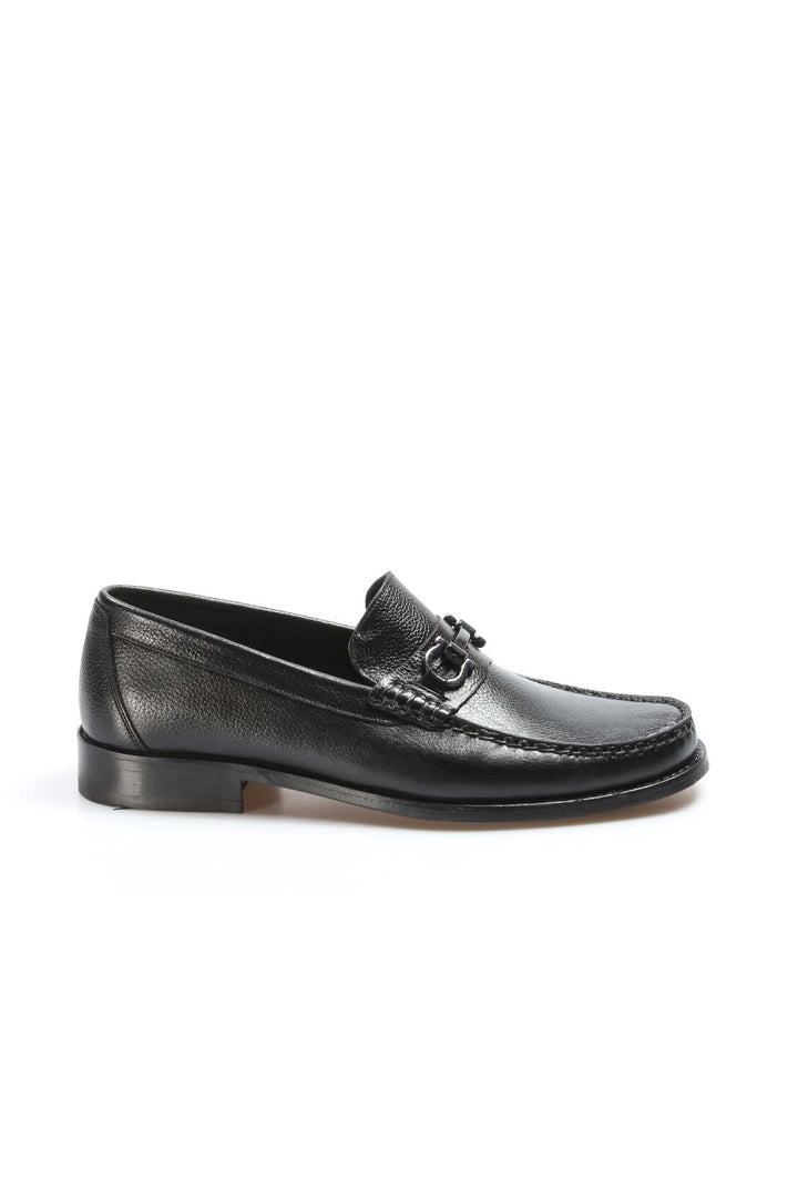 Men's Black Leather Buckle Loafers-Wessi