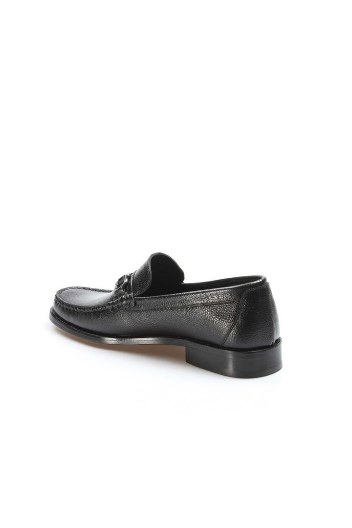 Men's Black Leather Buckle Loafers-Wessi