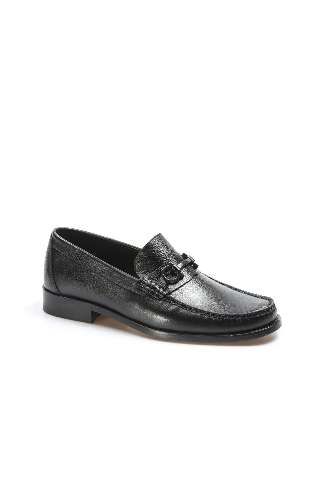 Men's Black Leather Buckle Loafers-Wessi