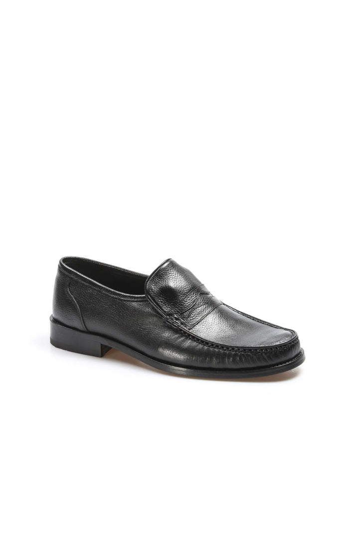 Men's Black Leather Penny Loafers with Classic Moc Toe - Wessi