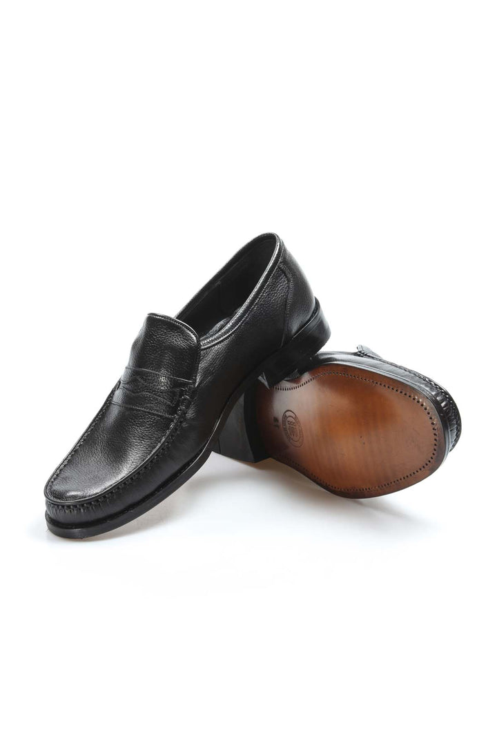 Men's Black Leather Penny Loafers with Classic Moc Toe - Wessi