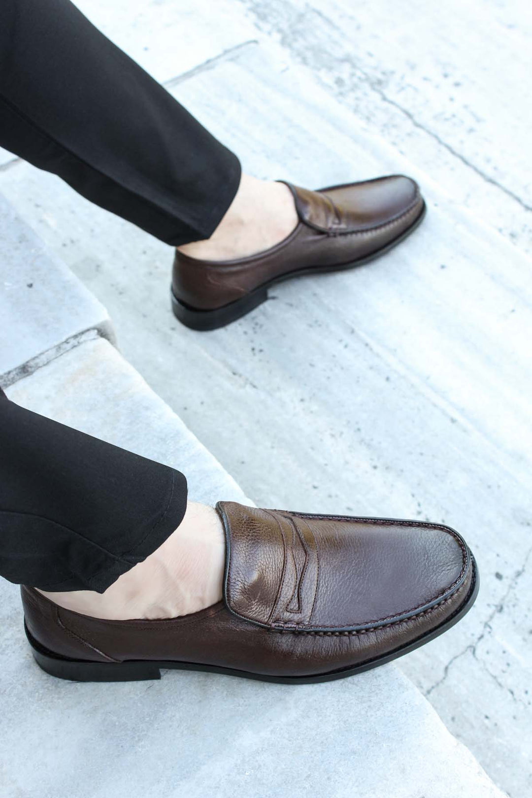 Men's Brown Leather Penny Loafers-Wessi