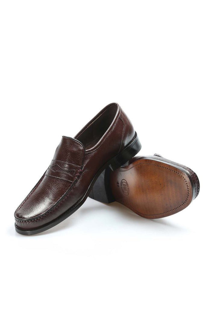 Men's Brown Leather Penny Loafers-Wessi