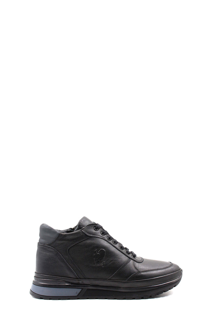 Men's Black Leather High-Top Sneakers with Zip Closure and Fur Lining - Wessi