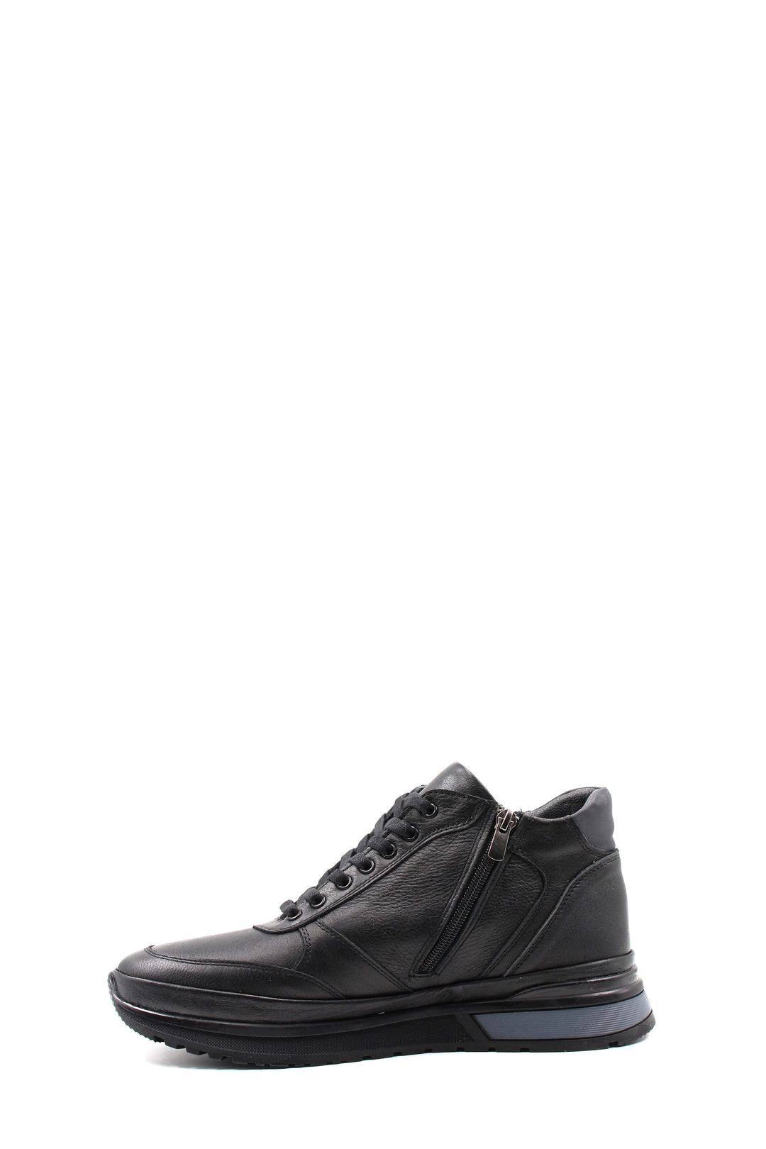 Men's Black Leather High-Top Sneakers with Zip Closure and Fur Lining - Wessi