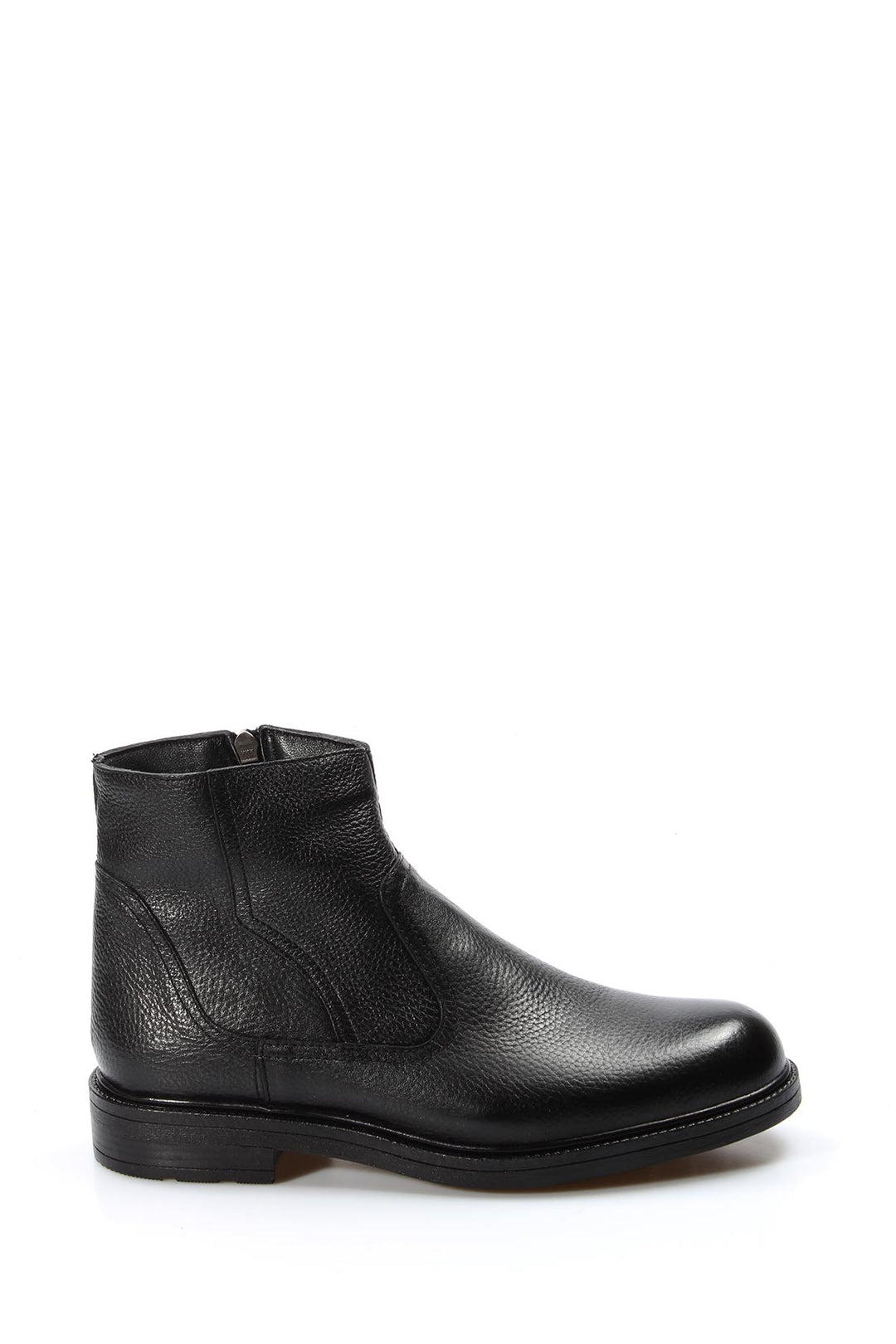 Men's Black Leather Ankle Boots with Side Zipper - Wessi