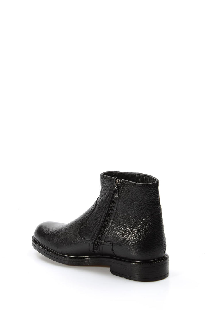 Men's Black Leather Ankle Boots with Side Zipper - Wessi