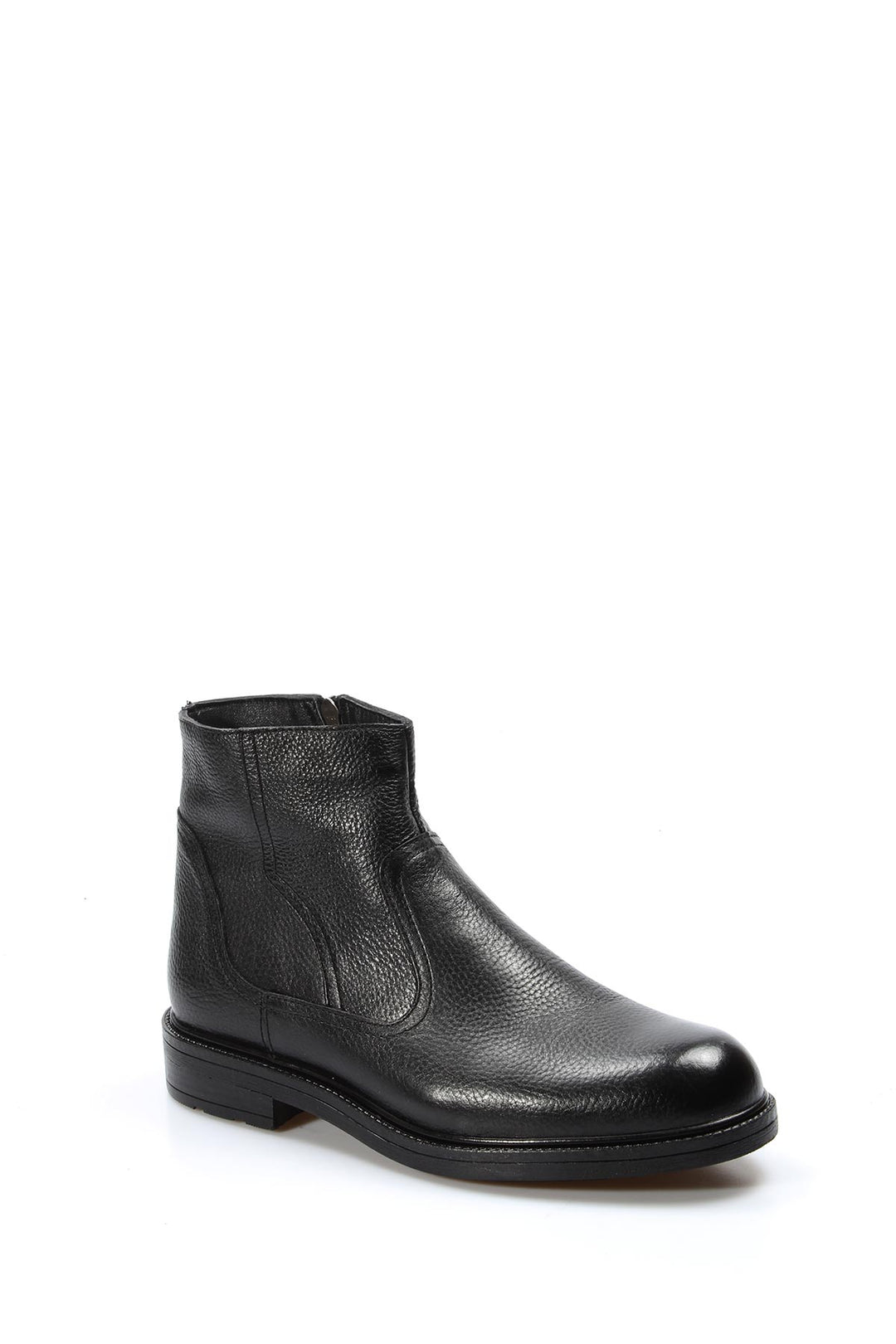 Men's Black Leather Ankle Boots with Side Zipper - Wessi