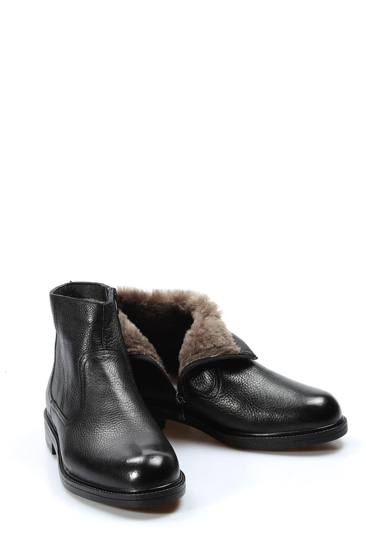 Men's Black Leather Ankle Boots with Side Zipper - Wessi