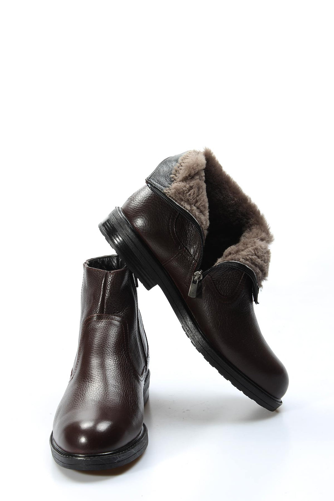 Men's Brown Leather Fur-Lined Boots - Wessi