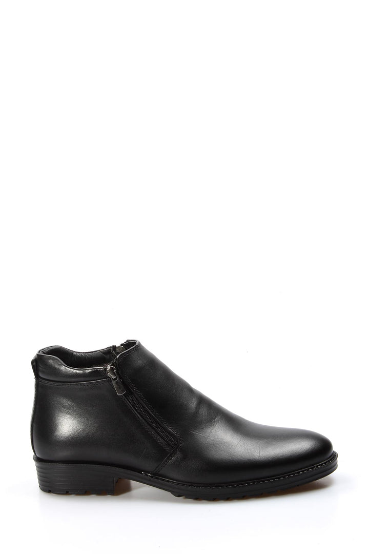 Men's Black Leather Ankle Boots with Side Zipper - Wessi