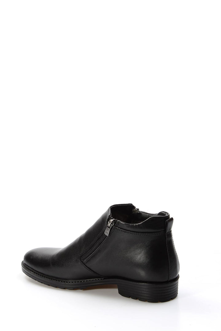 Men's Black Leather Ankle Boots with Side Zipper - Wessi