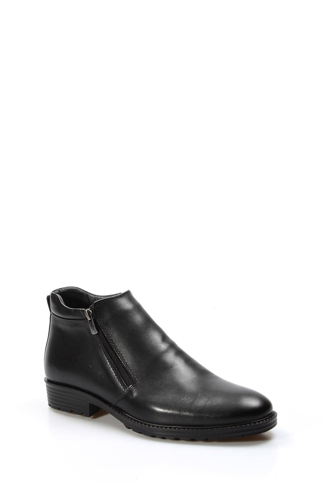 Men's Black Leather Ankle Boots with Side Zipper - Wessi