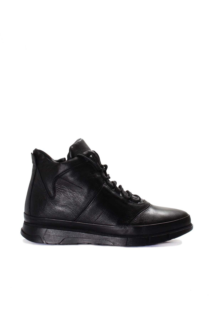 Men's Black Leather Boots with Fur Lining Lace-Up Durable Sole Wessi