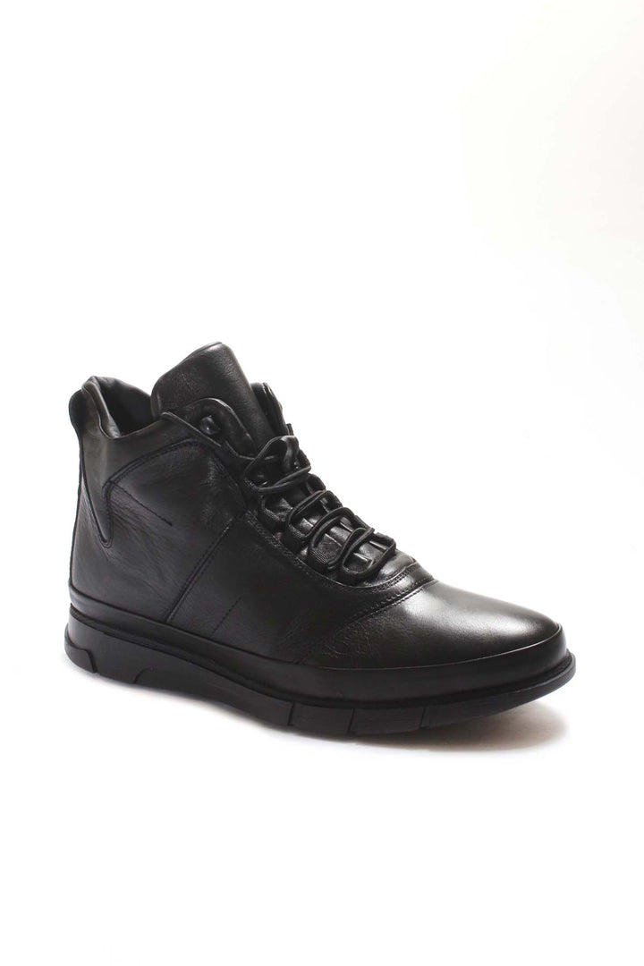 Men's Black Leather Boots with Fur Lining Lace-Up Durable Sole Wessi