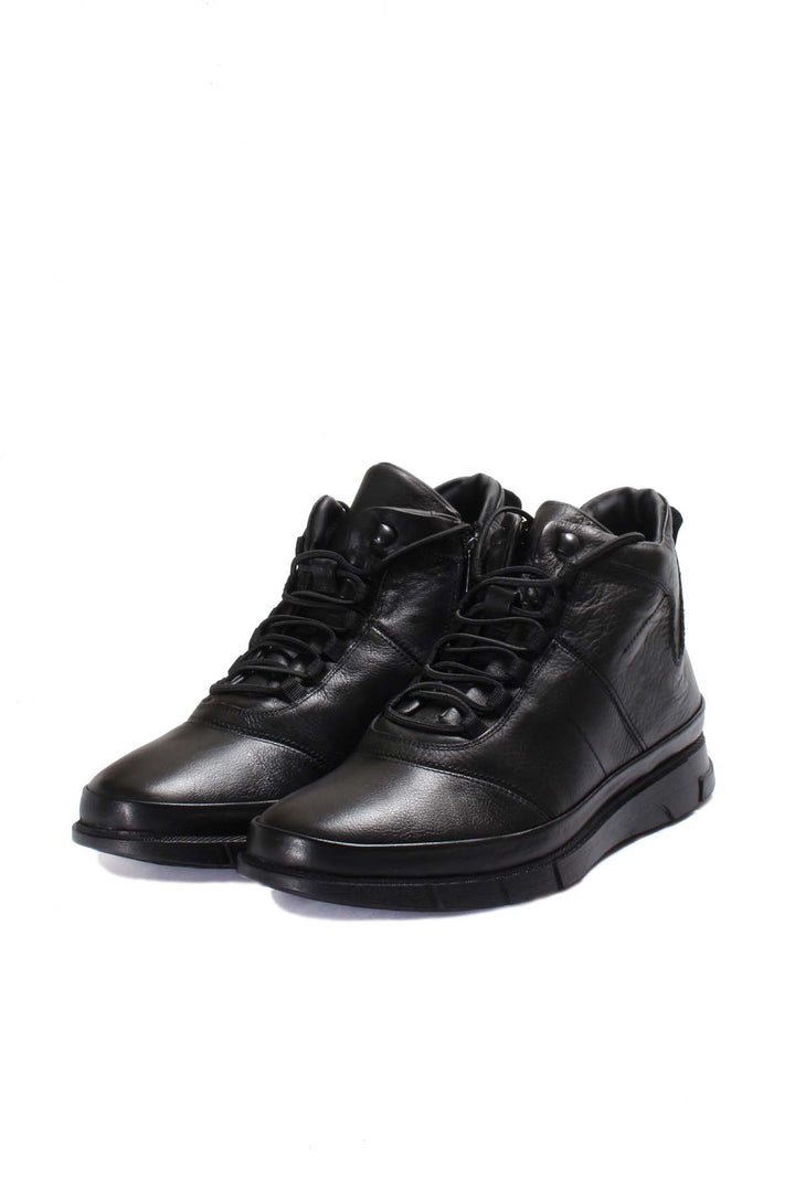 Men's Black Leather Boots with Fur Lining Lace-Up Durable Sole Wessi