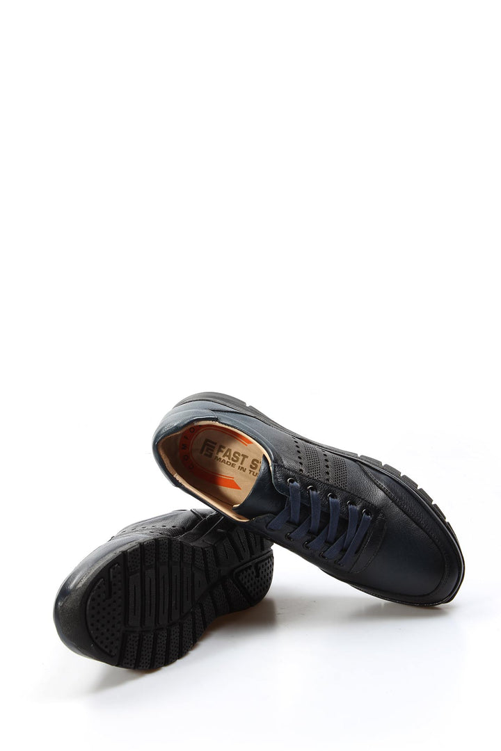 Navy Leather Casual Sneakers-Wessi