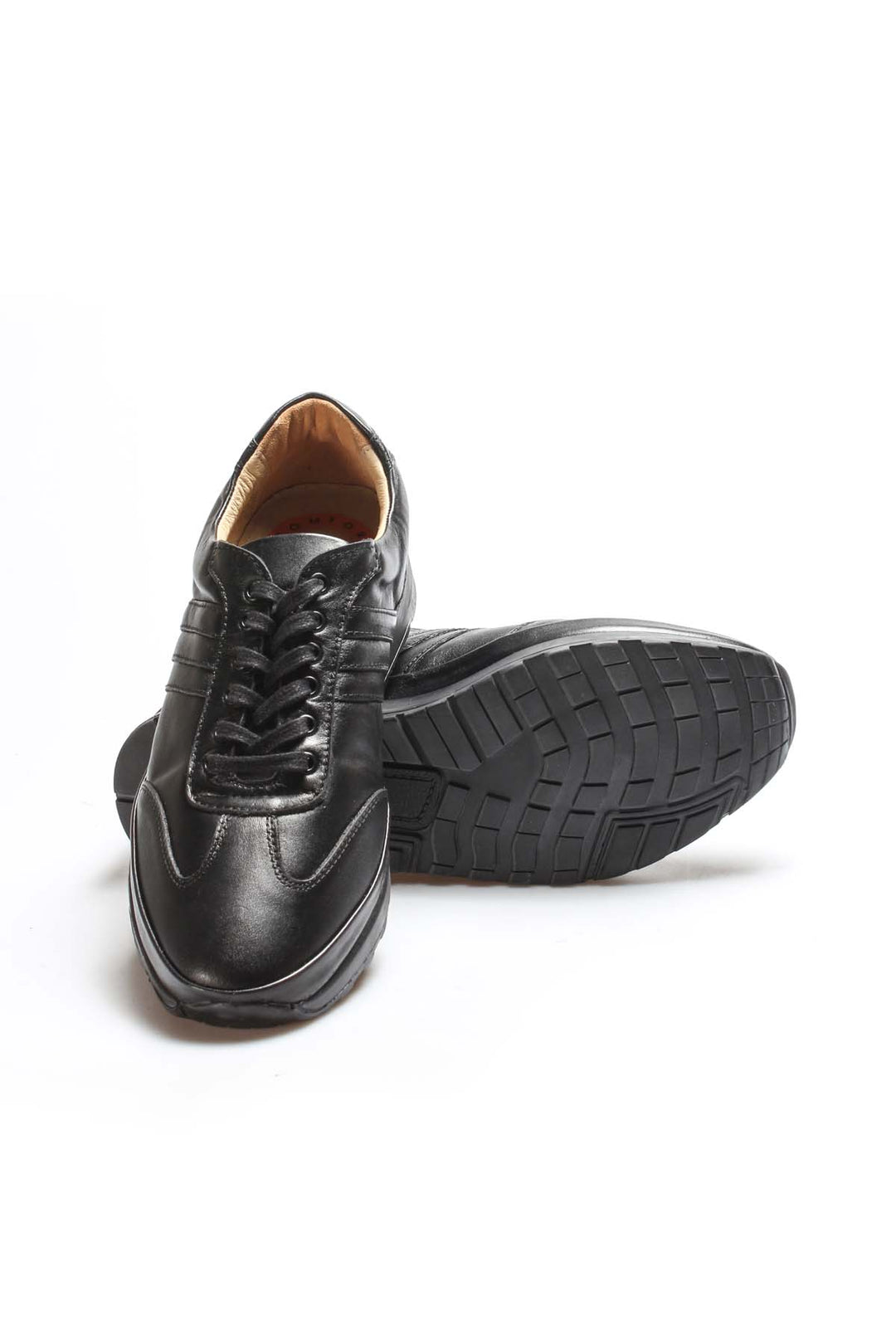 Men's Black Orthopedic Lace-Up Leather Sneakers with Cushioned Sole - Wessi