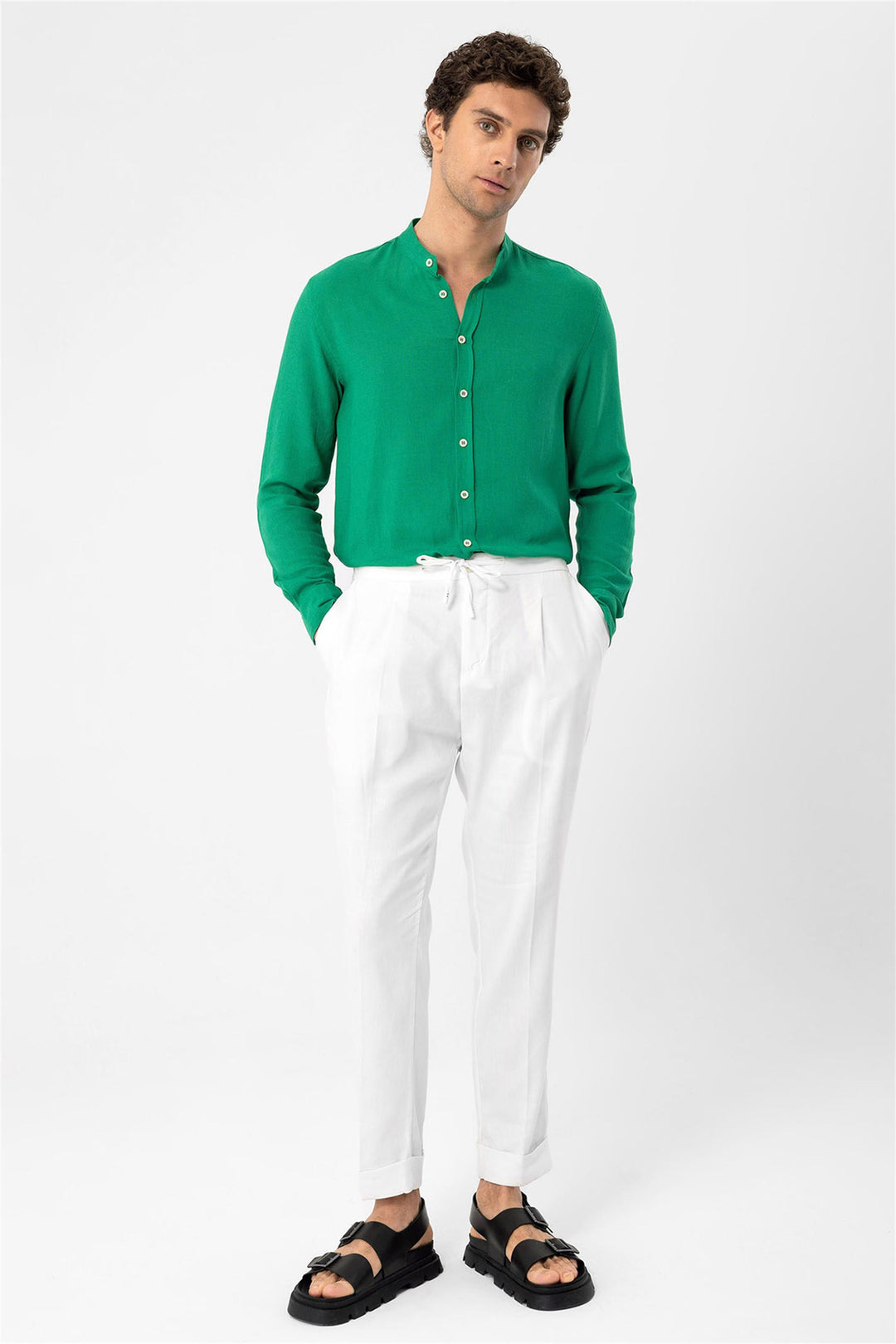 Camisa de hombre con cuello juez verde pato - Wessi