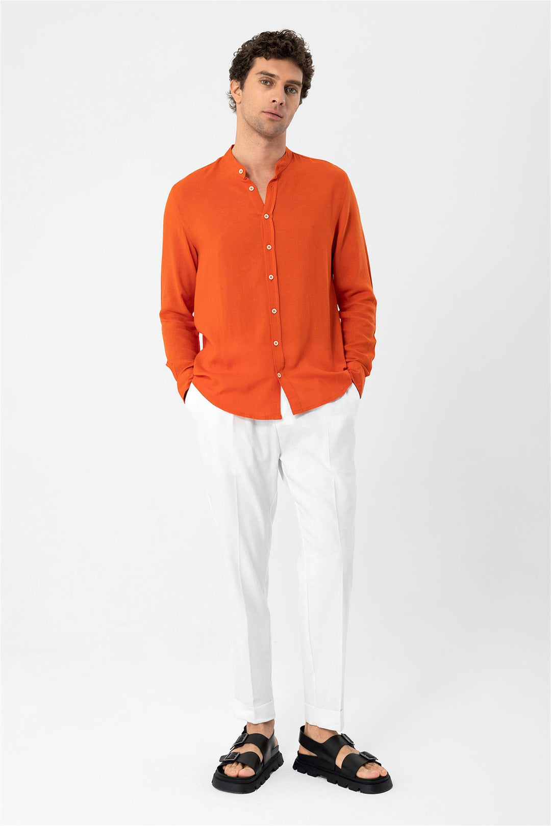 Men's Orange Judge Collar  Shirt - Wessi