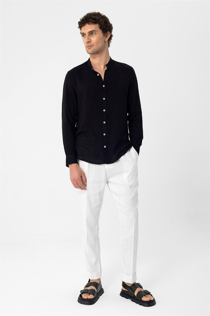 Men's Black Judge Collar  Shirt - Wessi