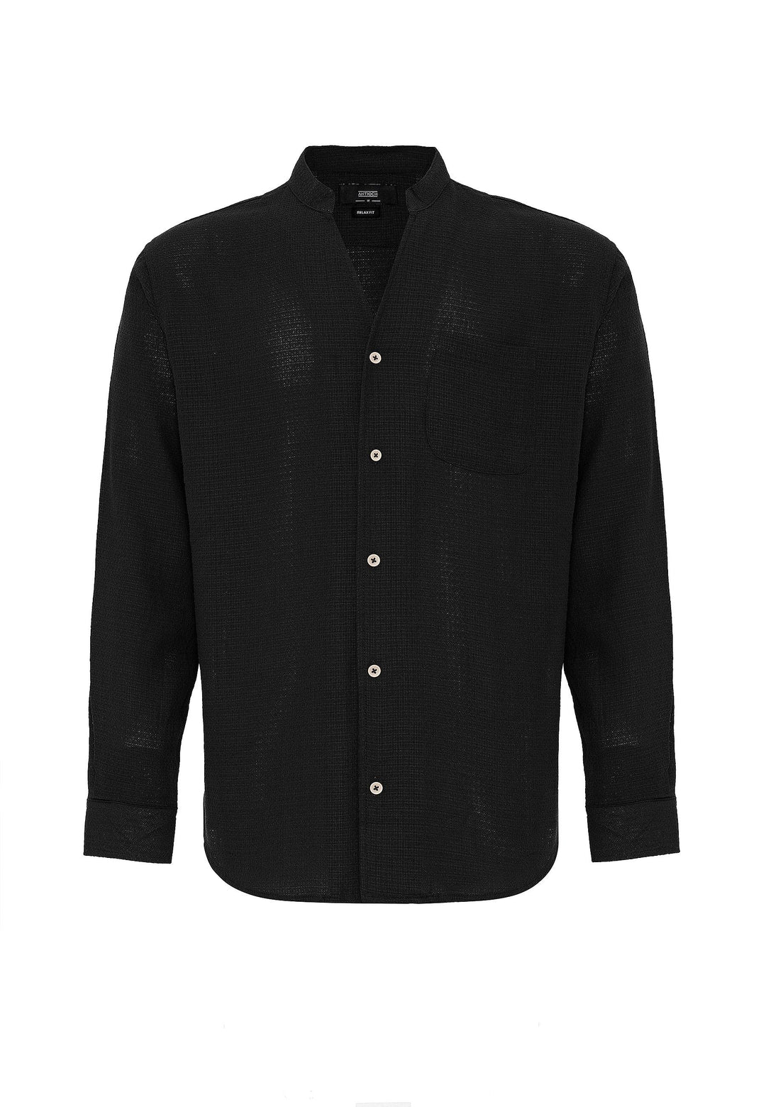 Camisa de hombre texturizada de punto con cuello juez negra - Wessi