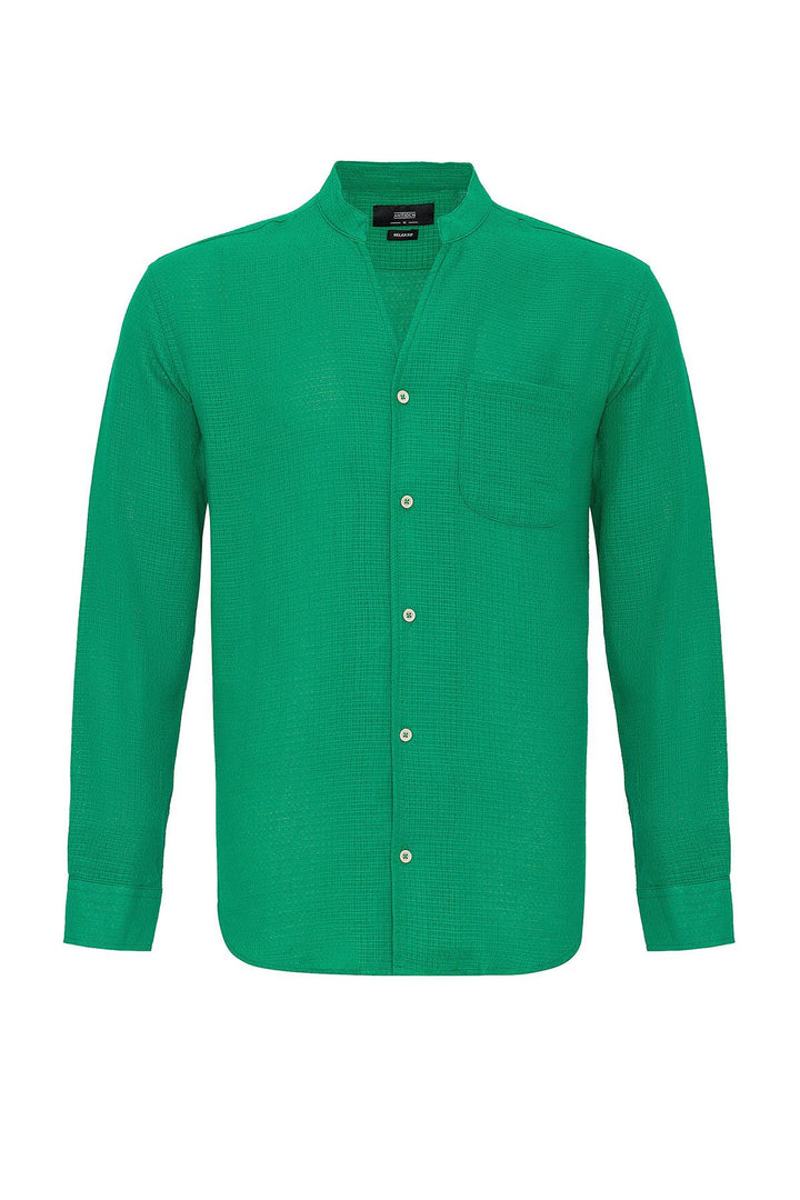 Camisa de hombre texturizada de punto con cuello juez verde pato - Wessi