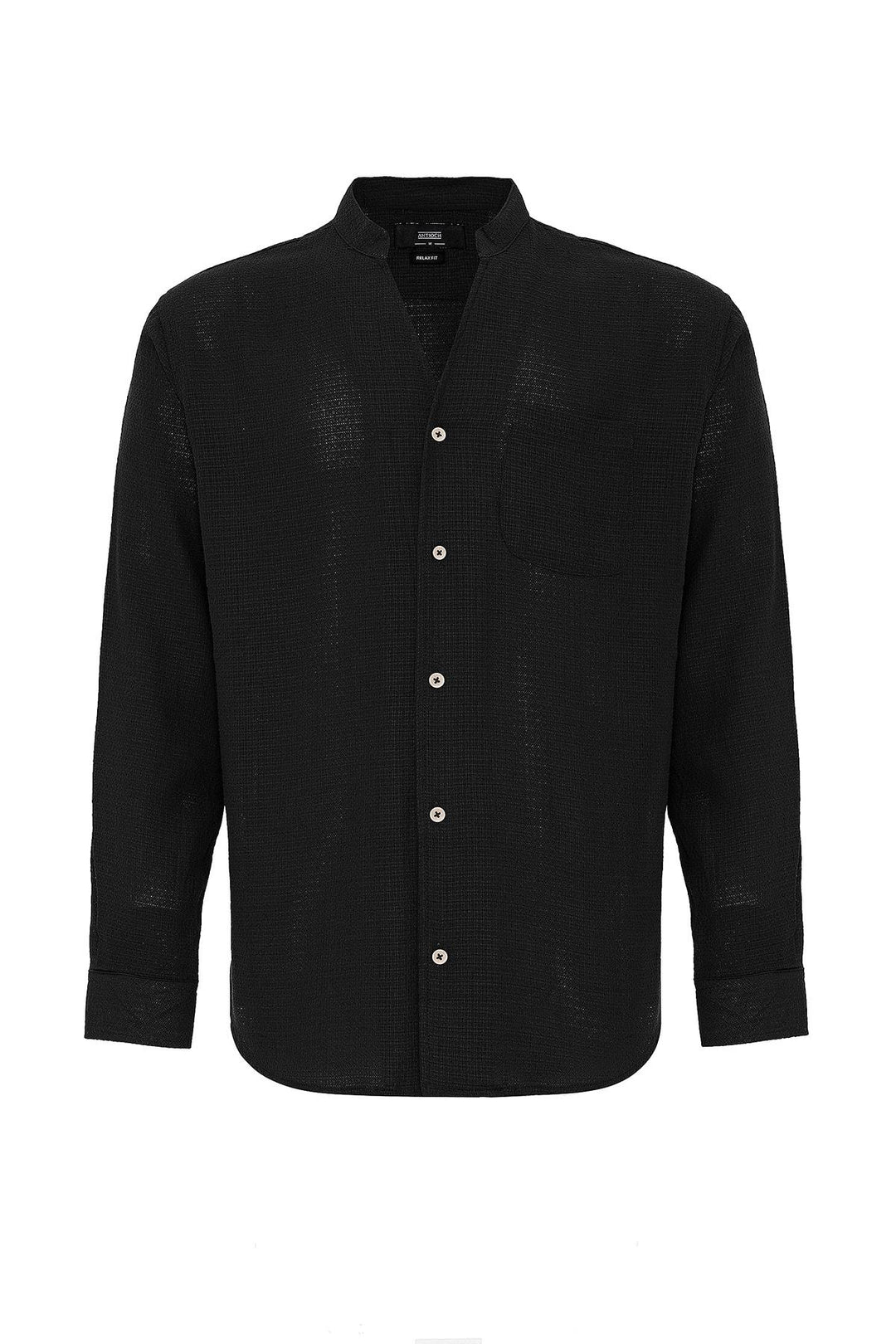 Camisa de hombre texturizada de punto con cuello juez negra - Wessi