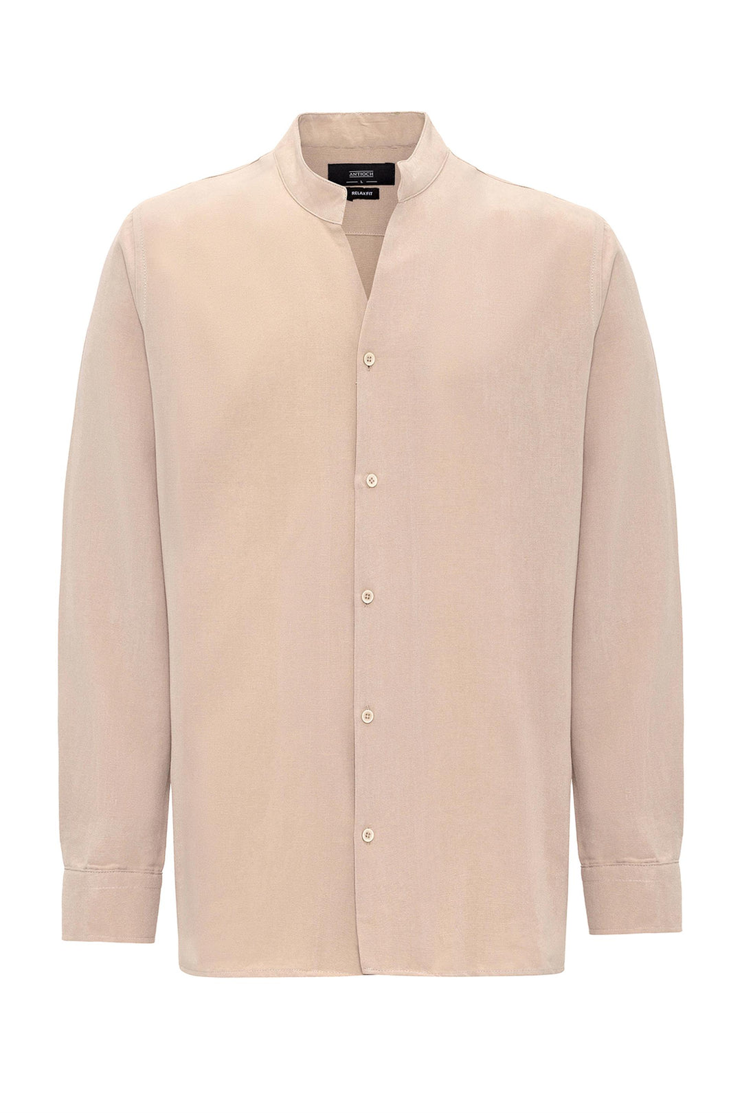 Men's Beige Judge Collar Long Sleeve  Shirt - Wessi