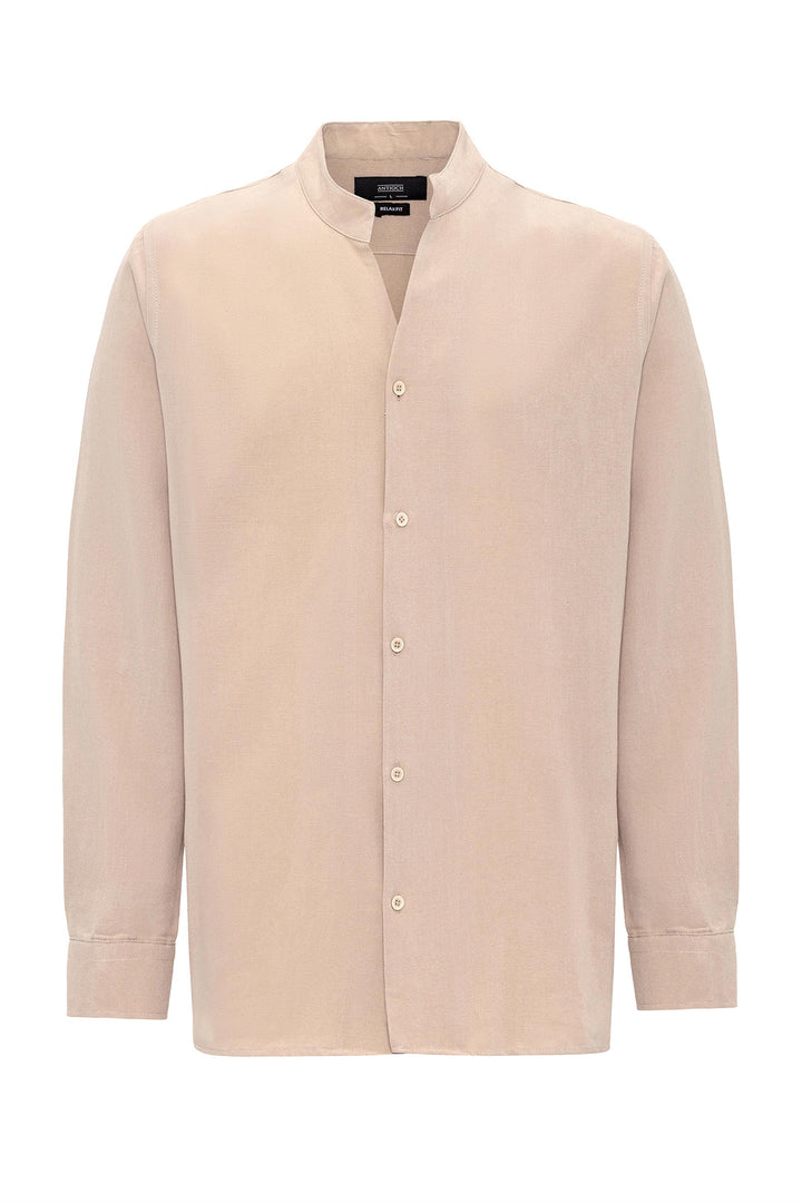 Men's Beige Judge Collar Long Sleeve  Shirt - Wessi