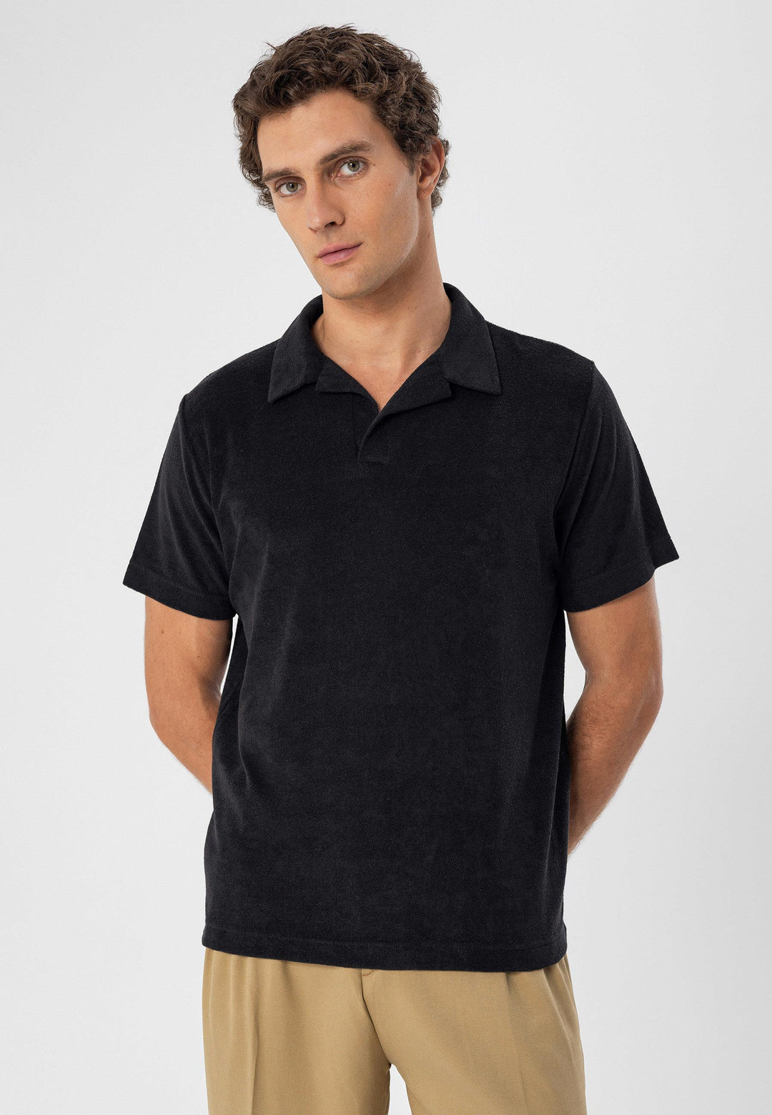 Men's Black Terry Fabric  T-Shirt - Wessi